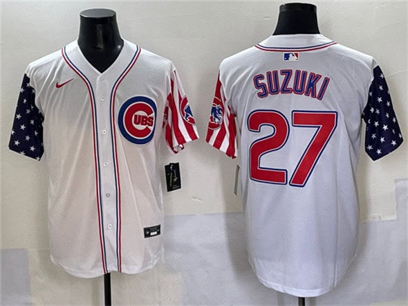 Chicago Cubs #27 Seiya Suzuki White 2025 Independence Day Vapor Premier Limited Stitched Jersey
