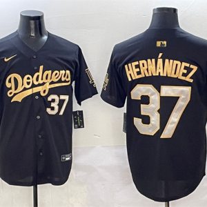 Los Angeles Dodgers #37 Teoscar Hernandez Black Gold Limited Stitched Jersey