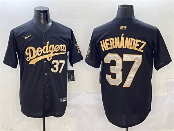 Los Angeles Dodgers #37 Teoscar Hernandez Black Gold Limited Stitched Jersey