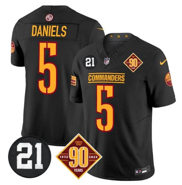 Washington Commanders #5 Jayden Daniels Black F.U.S.E. 90th Sean Taylor Patch Vapor Limited Football Stitched Jersey