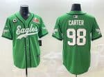 Philadelphia Eagles #98 Jalen Carter Green 2025 Super Bowl LIX And 3-Star C Patch Stitched Jersey