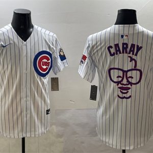 Chicago Cubs White Harry Caray 'Holy Cow' Patch Limited Stitched Jersey