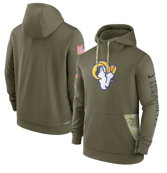Los Angeles Rams 2022 Olive Salute To Service Therma Performance Pullover Hoodie