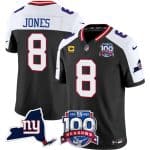 New York Giants #8 Daniel Jones Black 2024 F.U.S.E. With 4-Star C Patch 100th Season And State Patch Vapor Limited Alternate Stitched Jersey