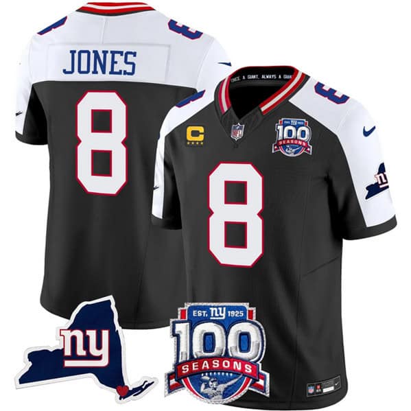 New York Giants #8 Daniel Jones Black 2024 F.U.S.E. With 4-Star C Patch 100th Season And State Patch Vapor Limited Alternate Stitched Jersey