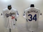 Los Angeles Dodgers #34 Toro Valenzuela White Gold 2024 World Series Champions With Fernando Memorial Patch Home Limited Stitched Jersey