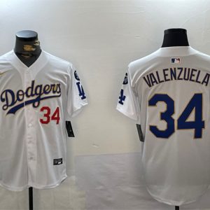 Los Angeles Dodgers #34 Toro Valenzuela White Gold 2024 World Series Champions With Fernando Memorial Patch Home Limited Stitched Jersey