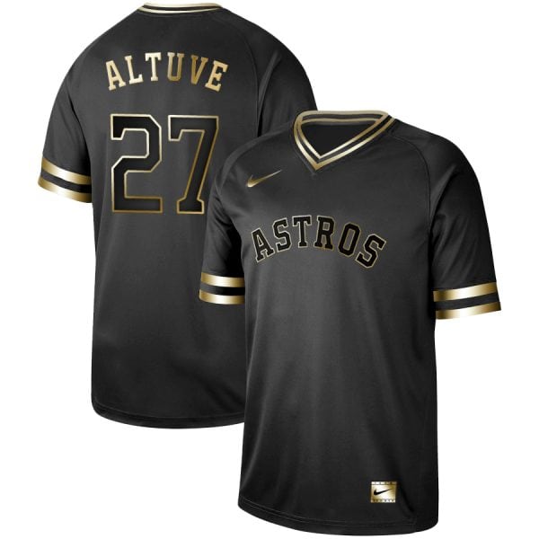 Houston Astros #27 Jose Altuve Black Gold Stitched Jersey