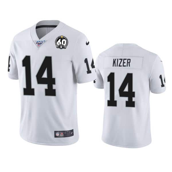 Raiders #14 DeShone Kizer White 100th Season With 60 Patch Vapor Limited Stitched Jersey
