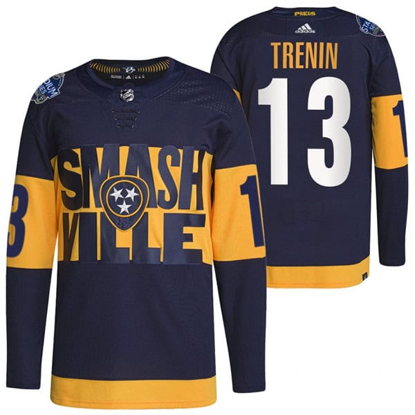Nashville Predators #13 Yakov Trenin 2022 Navy Stadium Series Breakaway Player Stitched Jersey