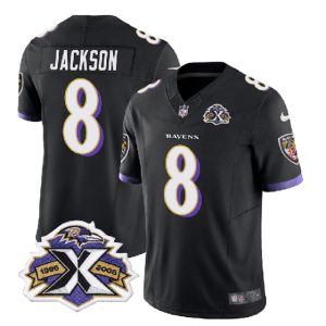 Baltimore Ravens #8 Lamar Jackson Black 2023 F.U.S.E With Patch Throwback Vapor Limited Stitched Jersey