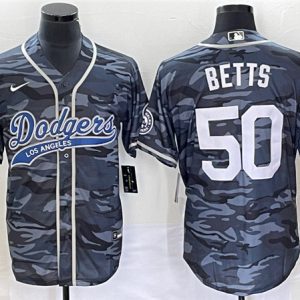 Los Angeles Dodgers #50 Mookie Betts Gray Camo Cool Base With Patch Stitched Jersey