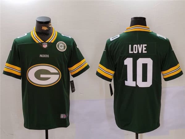 Green Bay Packers #10 Jordan Love Green Big Logo With Patch Vapor Limited Stitched Jersey