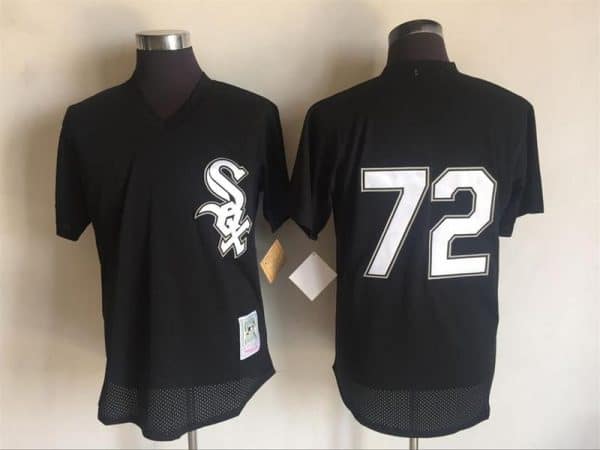White Sox #72 Carlton Fisk Mitchell And Ness Black 1993 Throwback Stitched Jersey