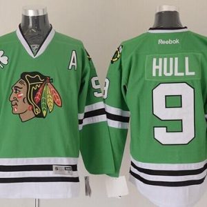 Blackhawks #9 Bobby Hull Green Stitched Jersey