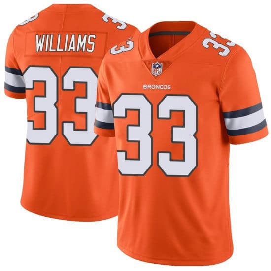 Denver Broncos #33 Javonte Williams Orange Color Rush Vapor Untouchable Limited Stitched Jersey