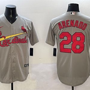 St. Louis Cardinals #28 Nolan Arenado Gray Cool Base Stitched Jersey