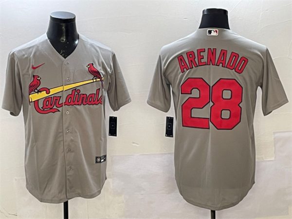 St. Louis Cardinals #28 Nolan Arenado Gray Cool Base Stitched Jersey