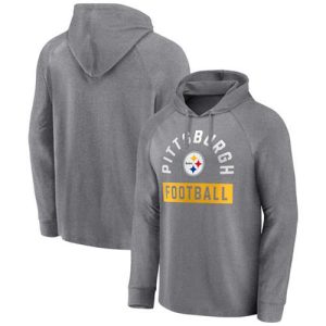 Pittsburgh Steelers Heathered Gray No Time Off Raglan Pullover Hoodie