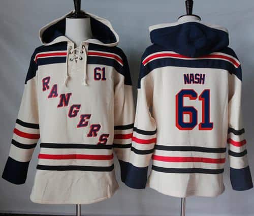 Rangers #61 Rick Nash Cream Sawyer Hooded Sweatshirt Stitched Jersey