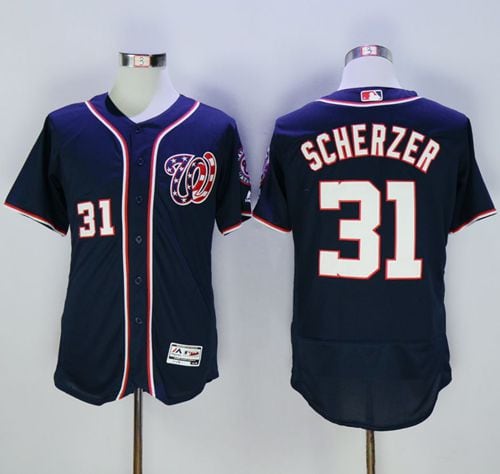 Nationals #31 Max Scherzer Navy Blue Flexbase Authentic Collection Stitched Jersey