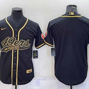 San Francisco 49ers Blank Black Gold With Patch Cool Base Stitched Baseball Jersey