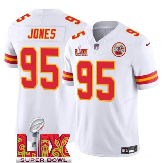 Kansas City Chiefs #95 Chris Jones White 2025 F.U.S.E. Super Bowl LIX Patch Vapor Untouchable Limited Stitched Jersey