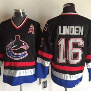Canucks #16 Trevor Linden Black Blue CCM Throwback Stitched Jersey