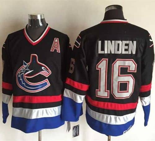 Canucks #16 Trevor Linden Black Blue CCM Throwback Stitched Jersey