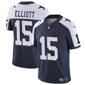 Dallas Cowboys #15 Ezekiel Elliott Navy White Vapor Untouchable Thanksgiving Limited Stitched Jersey