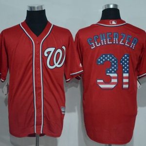 Nationals #31 Max Scherzer Red USA Flag Fashion Stitched Jersey
