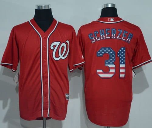 Nationals #31 Max Scherzer Red USA Flag Fashion Stitched Jersey