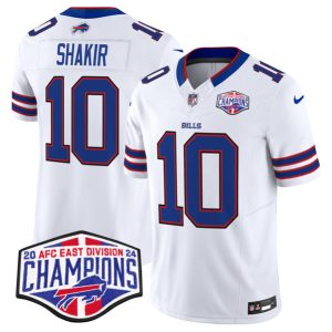 Buffalo Bills #10 Khalil Shakir White 2024-25 F.U.S.E. AFC East Division Champions Patch Limited Stitched Jersey