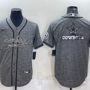 Dallas Cowboys Gray Team Big Logo With Patch Cool Base Stitched Baseball Jersey