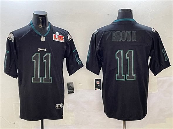 Philadelphia Eagles #11 A.J. Brown Lights Out Black 2025 Super Bowl LIX Patch Color Rush Vapor Untouchable Limited Stitched Jersey
