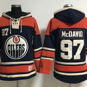 Edmonton Oilers #97 Connor McDavid Navy Blue Old Time Lacer NHL Hoodie