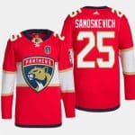 Florida Panthers #25 Mackie Samoskevich Red 2024 Stanley Cup Final Patch Stitched Jersey