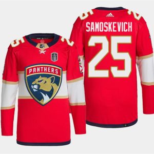 Florida Panthers #25 Mackie Samoskevich Red 2024 Stanley Cup Final Patch Stitched Jersey