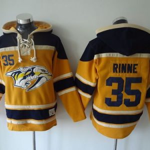 Predators #35 Pekka Rinne Yellow Sawyer Hooded Sweatshirt Stitched Jersey