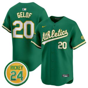 Oakland Athletics #20 Zack Gelof Green 2024 Limited With Rickey Henderson Patch Stitched Jersey