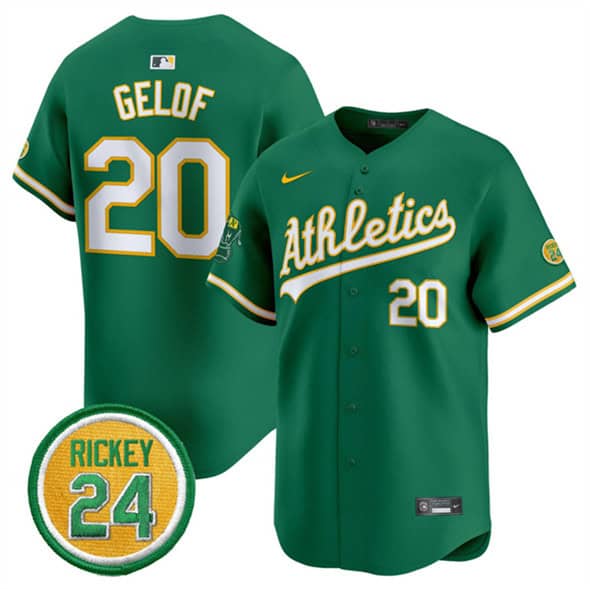 Oakland Athletics #20 Zack Gelof Green 2024 Limited With Rickey Henderson Patch Stitched Jersey