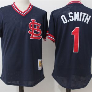 St. Louis Cardinals #1 Ozzie Smith Mitchell Ness Navy 1994 Authentic Cooperstown Collection Mesh Batting Practice Stitched Jersey