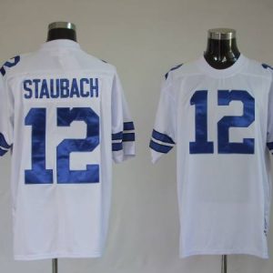 Mitchell Ness Cowboys #12 Roger Staubach White Stitched Throwback Jersey