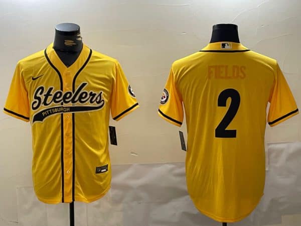Pittsburgh Steelers #2 Justin Fields Yellow With Patch Cool Base Stitched Jersey