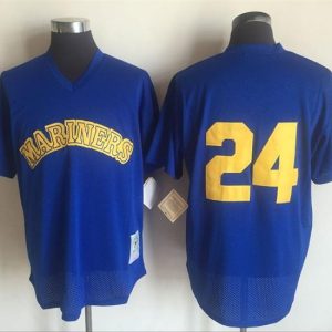 Seattle Mariners #24 Ken Griffey Mitchell And Ness Light Blue 1991 Throwback Stitched Jersey