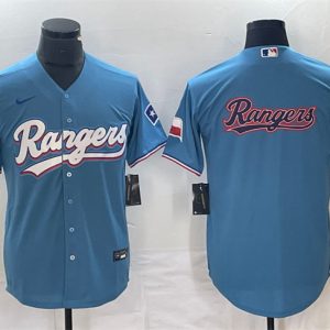 Texas Rangers Blue Team Big Logo With Patch Cool Base Stitched Jersey