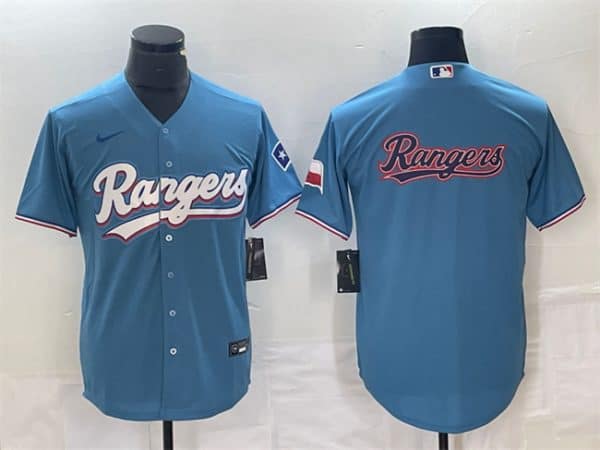 Texas Rangers Blue Team Big Logo With Patch Cool Base Stitched Jersey
