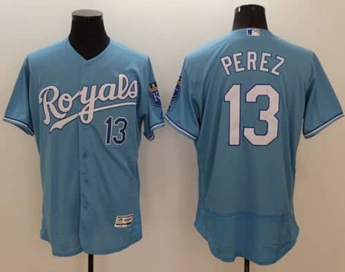 Royals #13 Salvador Perez Light Blue Flexbase Authentic Collection Stitched Jersey