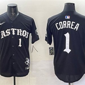 Houston Astros #1 Carlos Correa Black Gothic 'Houston Born Barrio Raised' Limited Stitched Jersey