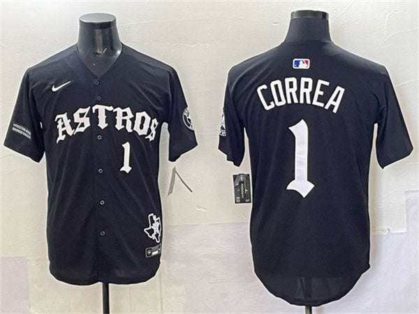 Houston Astros #1 Carlos Correa Black Gothic 'Houston Born Barrio Raised' Limited Stitched Jersey